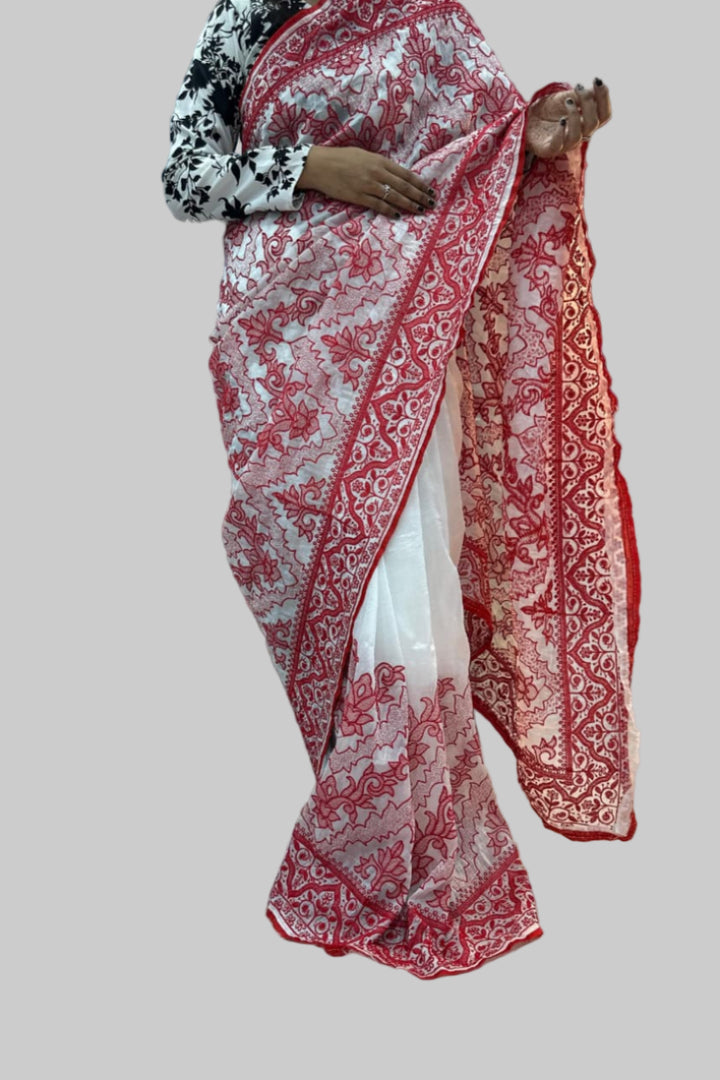 Laal Agomoni Gold Crush Saree