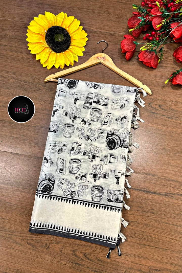 Snap Story - Camera Block Print Handloom Saree