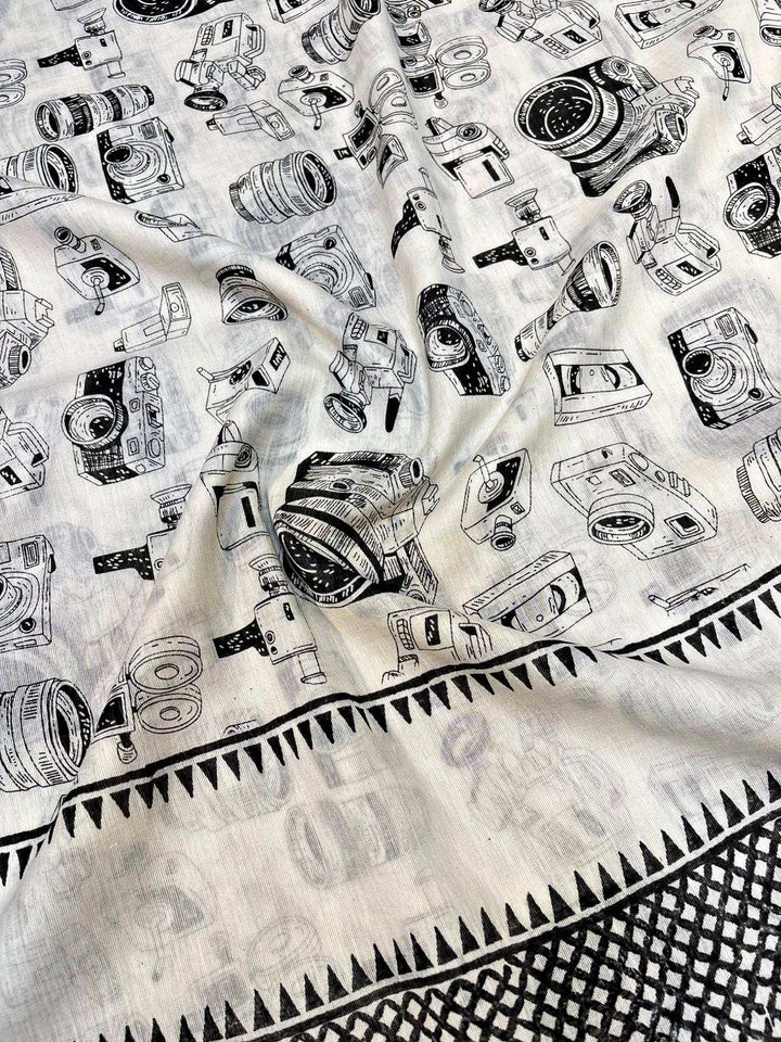 Snap Story - Camera Block Print Handloom Saree