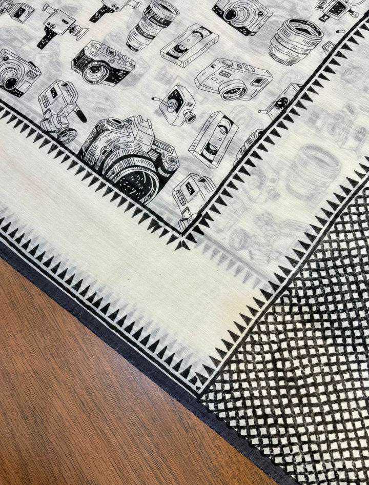 Snap Story - Camera Block Print Handloom Saree