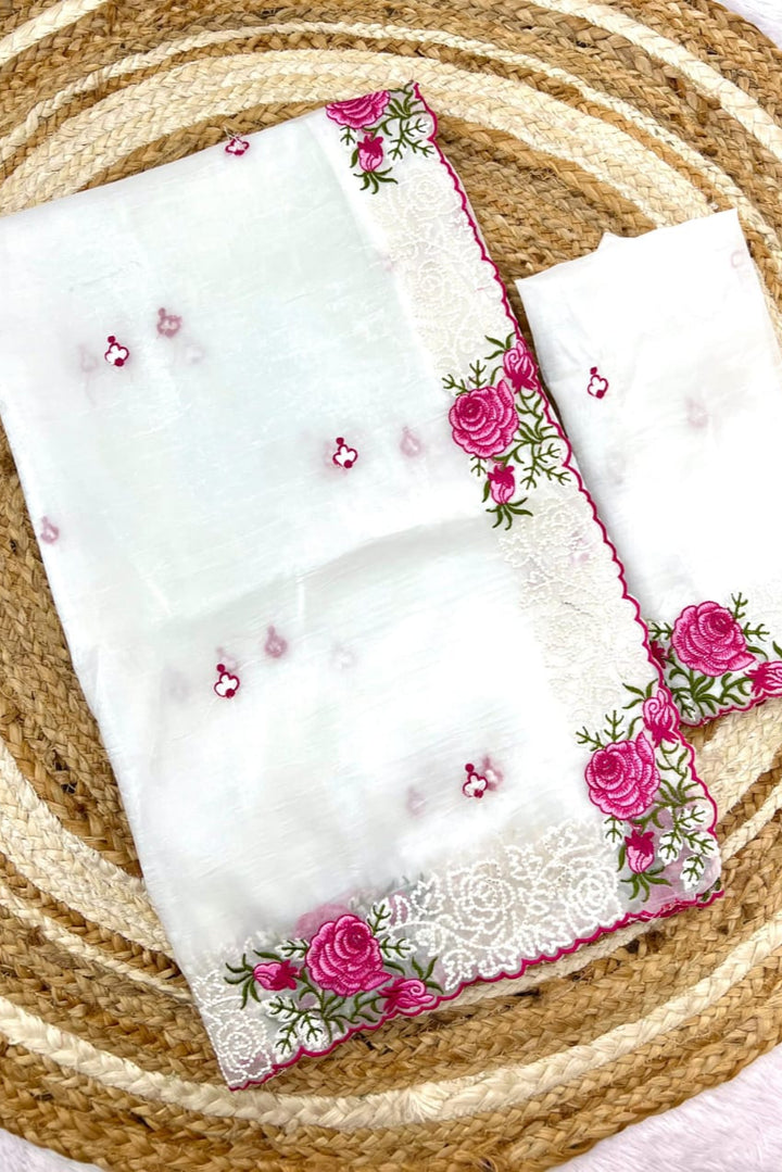 Rose Gold White Crush Saree