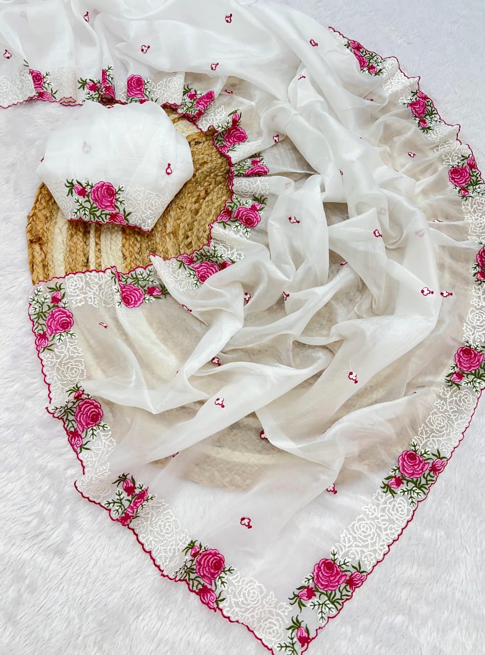 Rose Gold White Crush Saree
