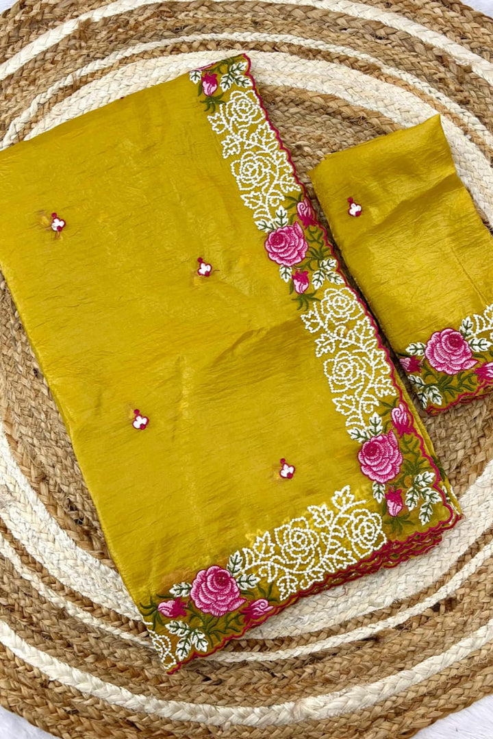 Rose Gold Yellow Crush Saree