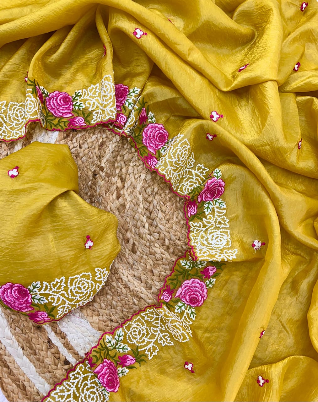 Rose Gold Yellow Crush Saree