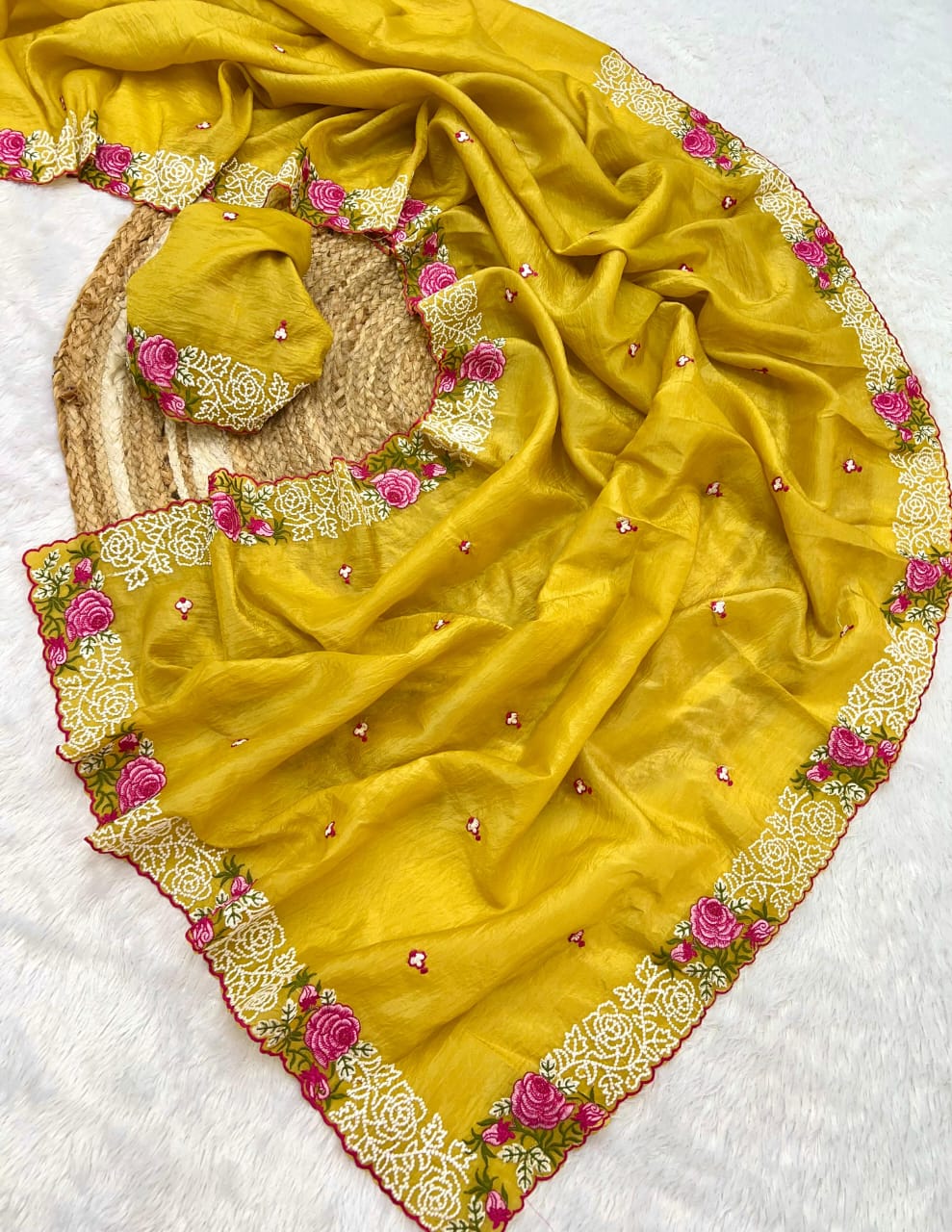 Rose Gold Yellow Crush Saree