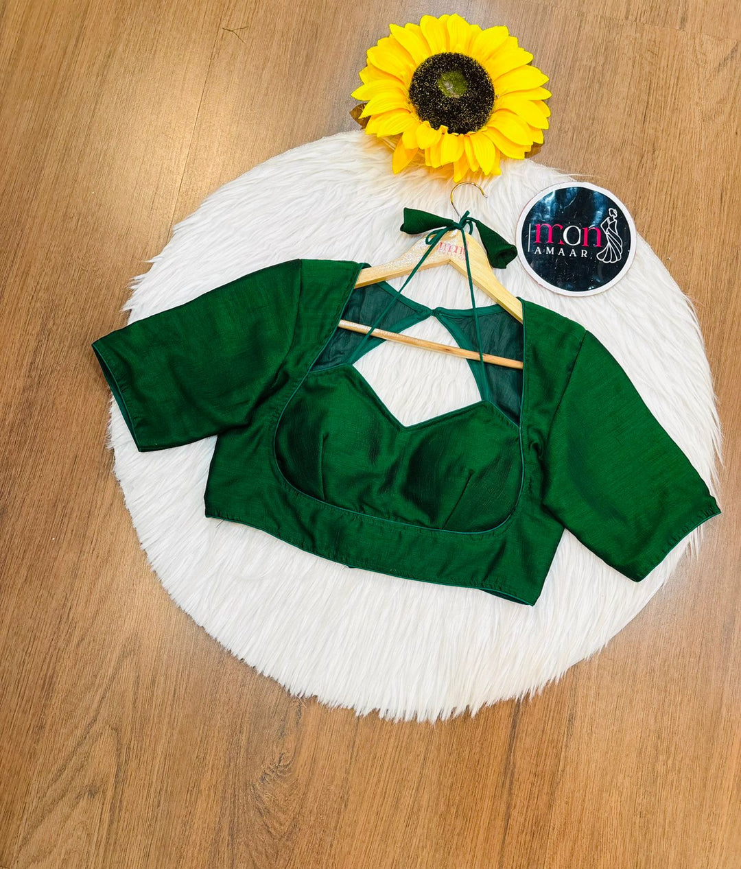 Green Masaba Style Vichitra Silk Blouse
