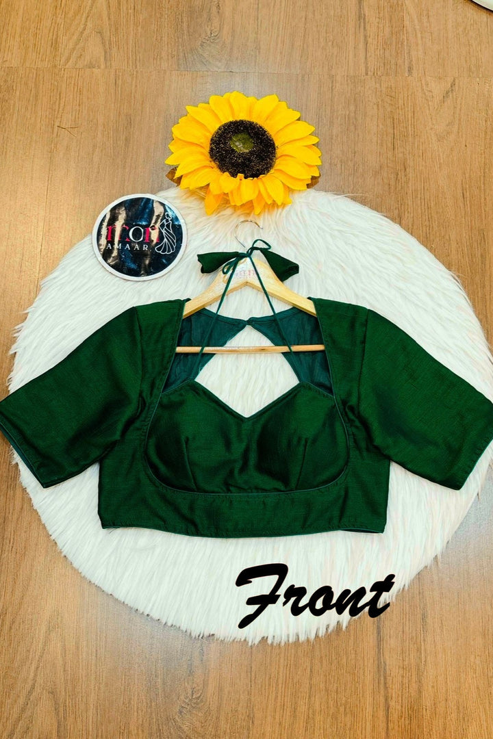 Green Masaba Style Vichitra Silk Blouse