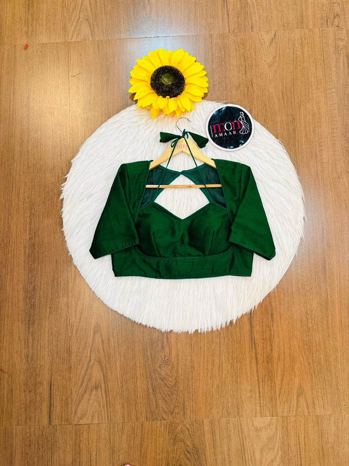 Green Masaba Style Vichitra Silk Blouse