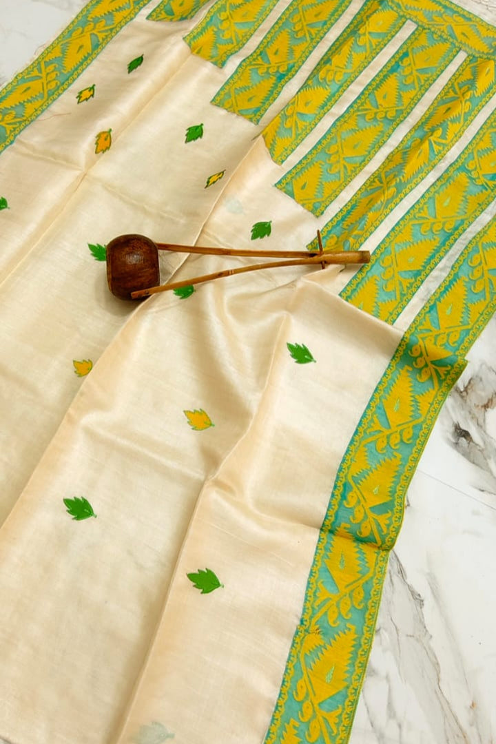 Naba Prabhat Gachi Tussar Applique Saree