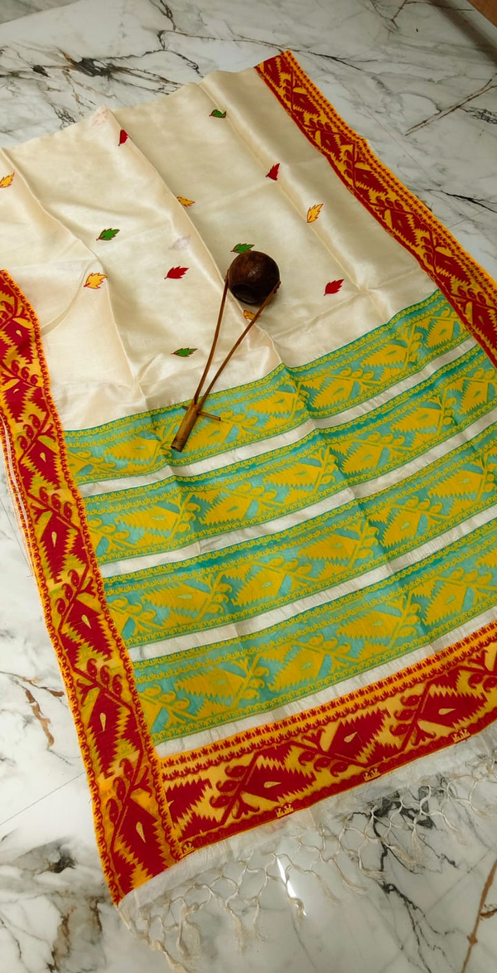 Naba Prabhat Gachi Tussar Applique Saree