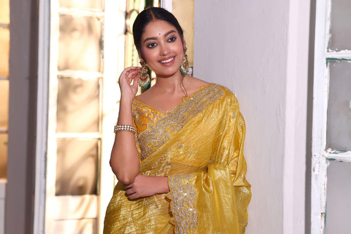 Eternal Lumina Yellow Crush Silk Saree