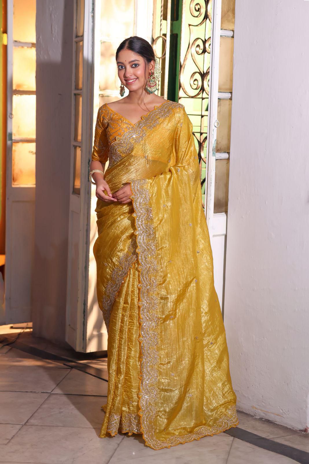 Eternal Lumina Yellow Crush Silk Saree