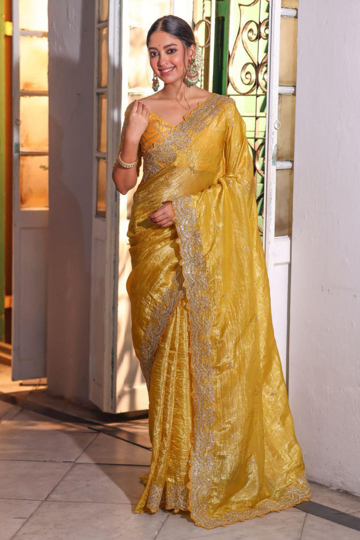 Eternal Lumina Yellow Crush Silk Saree