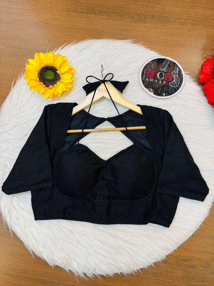 Black Masaba Style Vichitra Silk Blouse