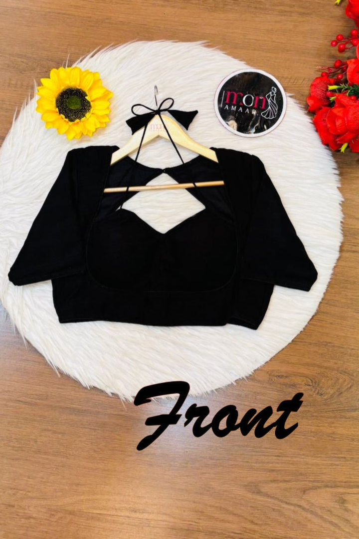 Black Masaba Style Vichitra Silk Blouse