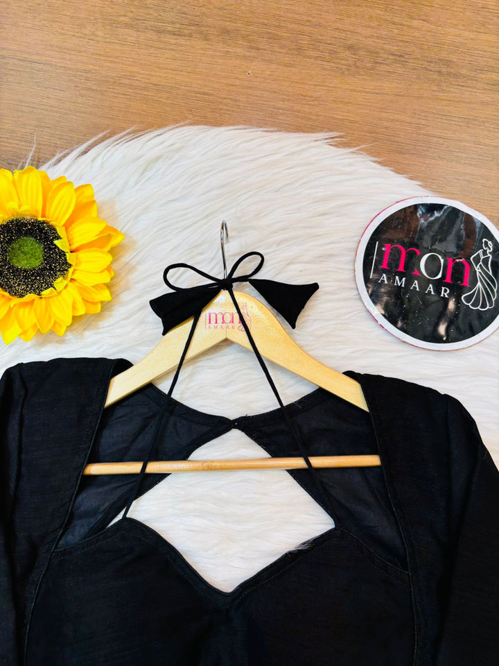 Black Masaba Style Vichitra Silk Blouse