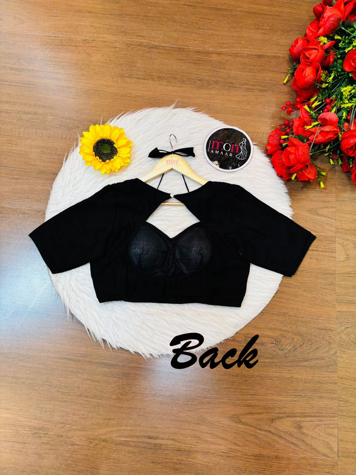 Black Masaba Style Vichitra Silk Blouse
