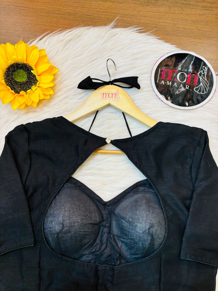 Black Masaba Style Vichitra Silk Blouse