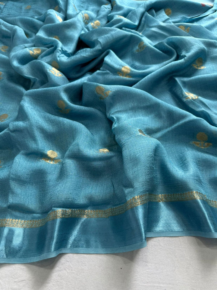 Ripples of Meghna Blue Jute Viscose Saree