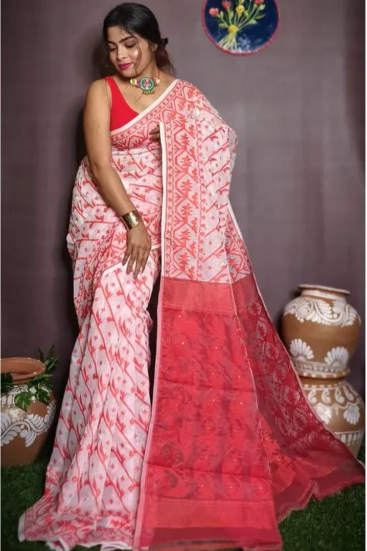 Ahladini Cotton Dhakai Jamdani Saree