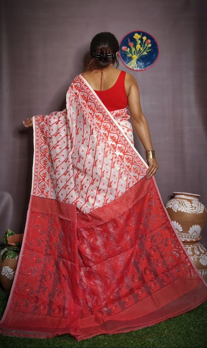 Ahladini Cotton Dhakai Jamdani Saree