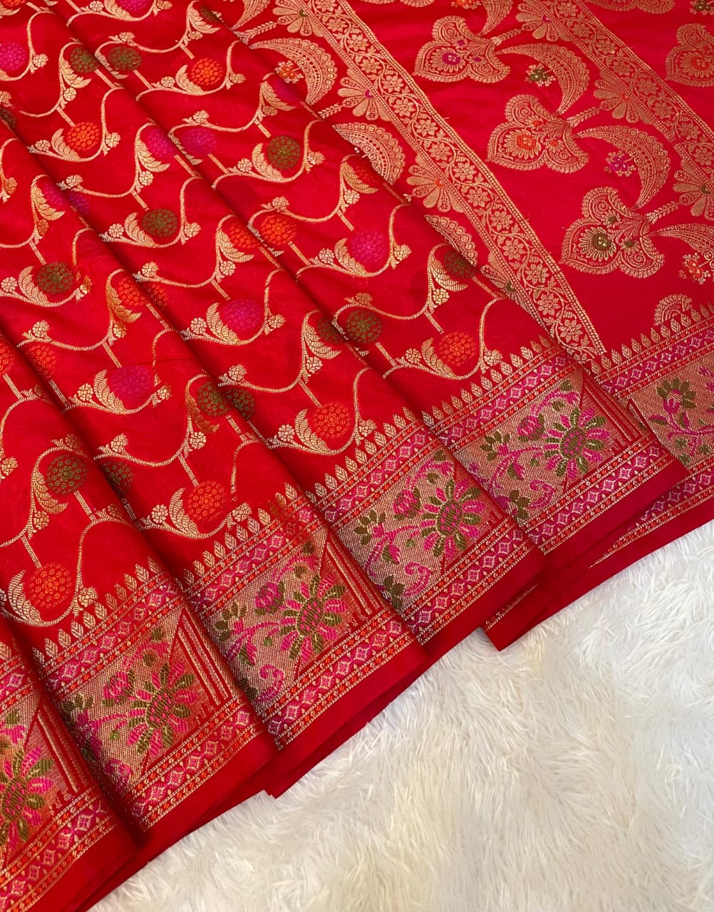 Flowers Of Devotion Banarasi Katan Silk Saree