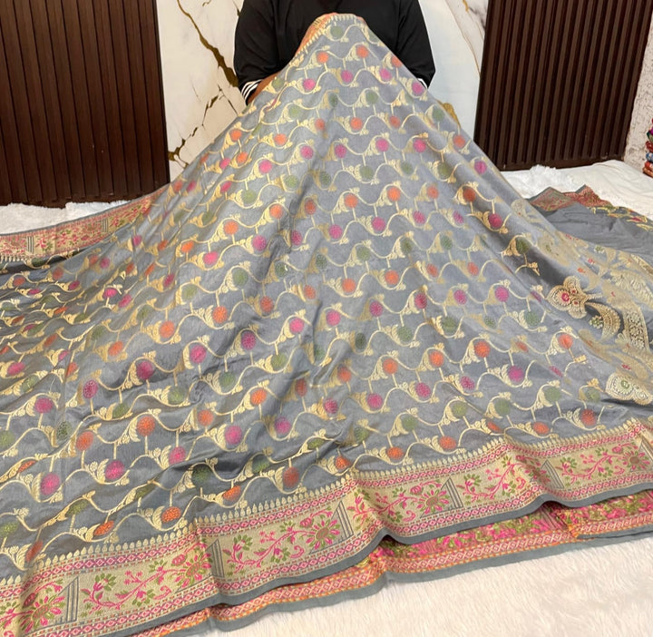 Flowers Of Devotion Banarasi Katan Silk Saree