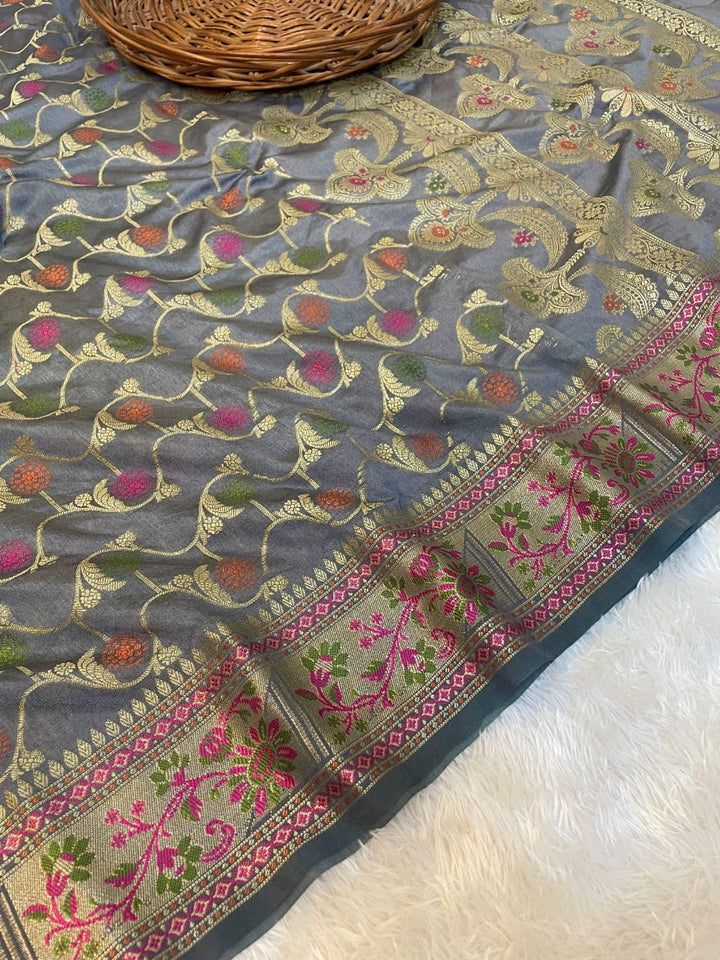 Flowers Of Devotion Banarasi Katan Silk Saree