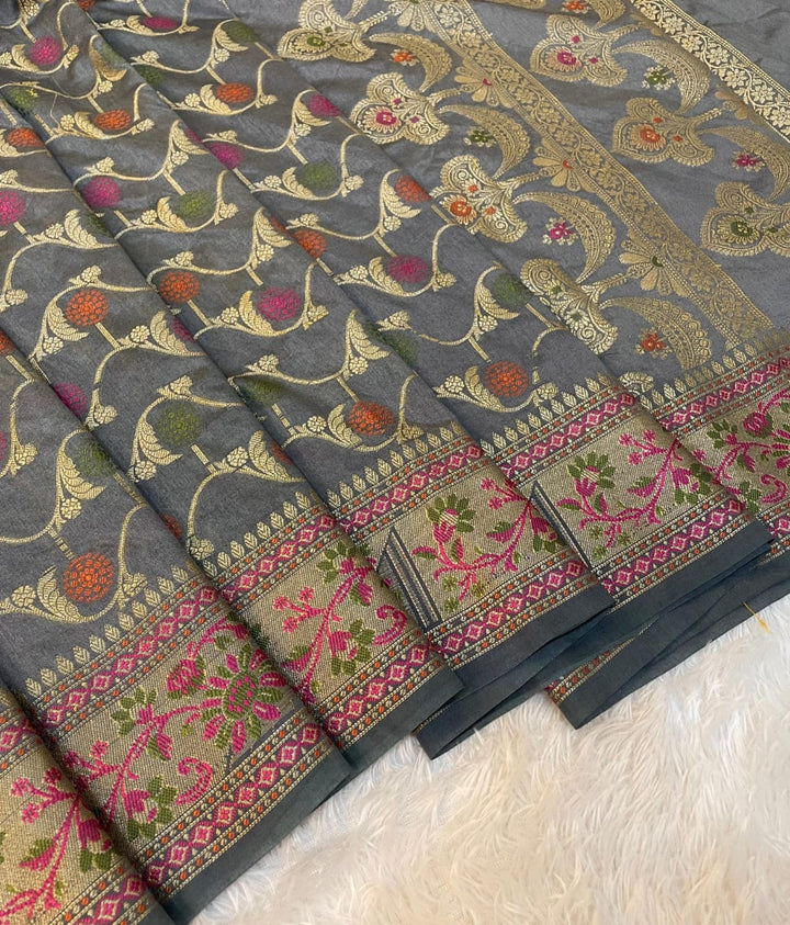 Flowers Of Devotion Banarasi Katan Silk Saree