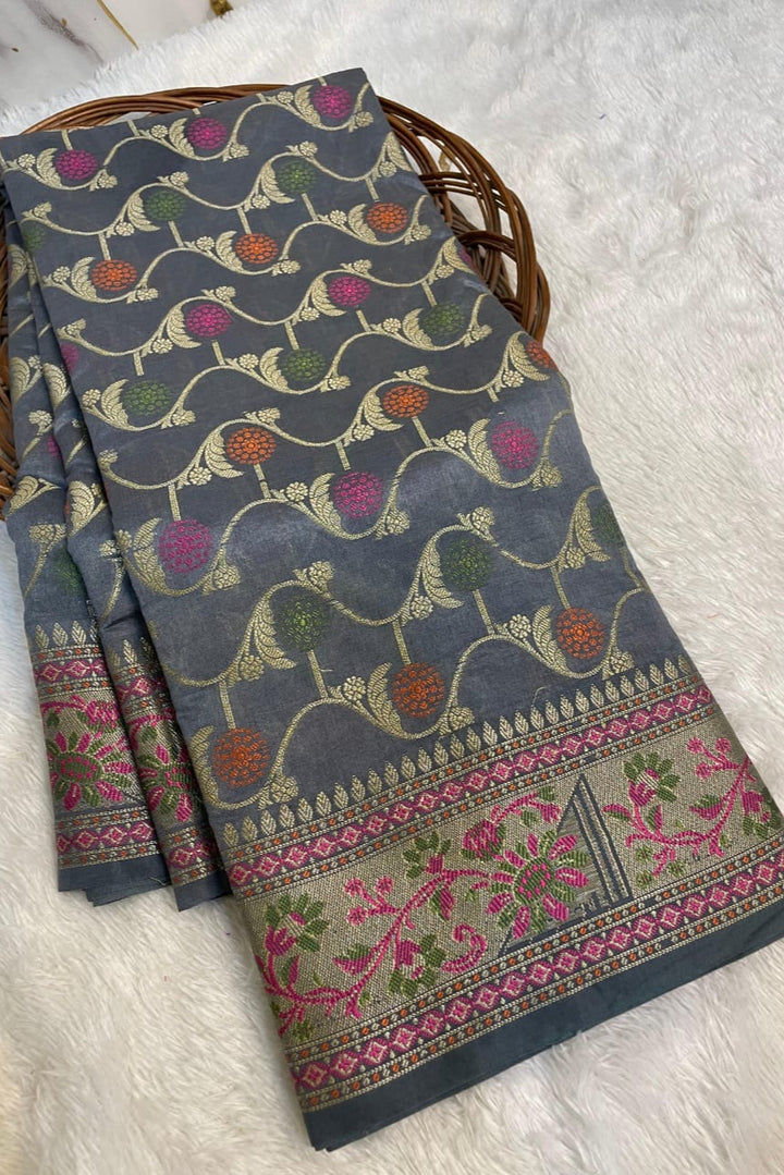 Flowers Of Devotion Banarasi Katan Silk Saree