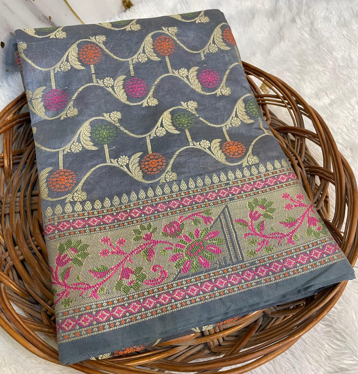 Flowers Of Devotion Banarasi Katan Silk Saree