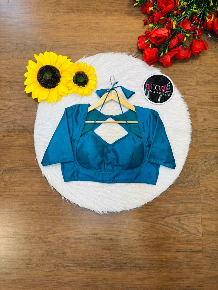 Sky Blue Masaba Style Vichitra Silk Blouse