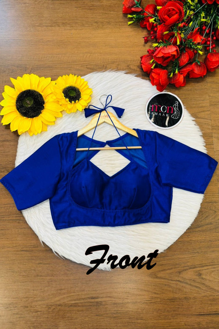 Blue Masaba Style Vichitra Silk Blouse