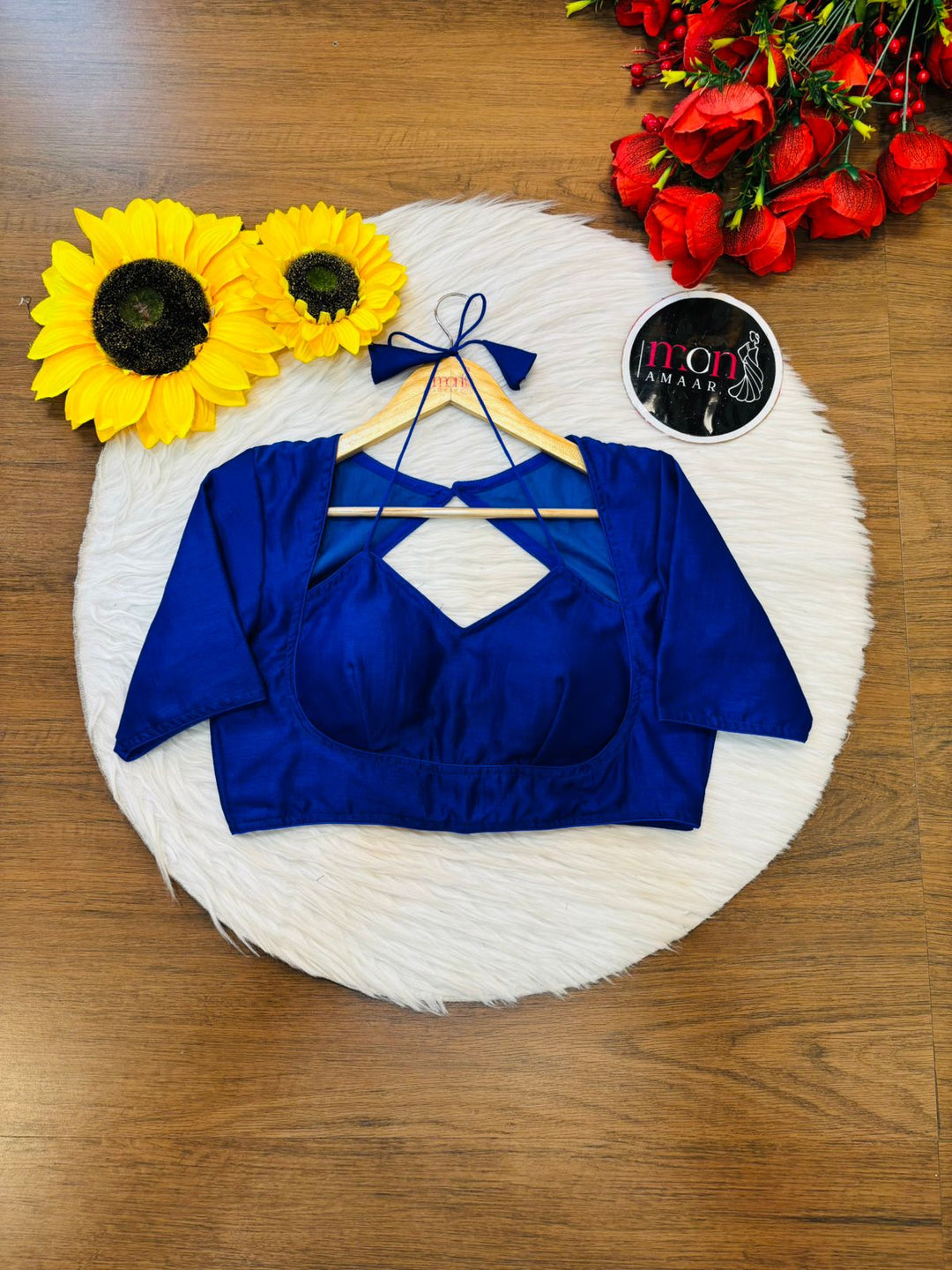 Blue Masaba Style Vichitra Silk Blouse