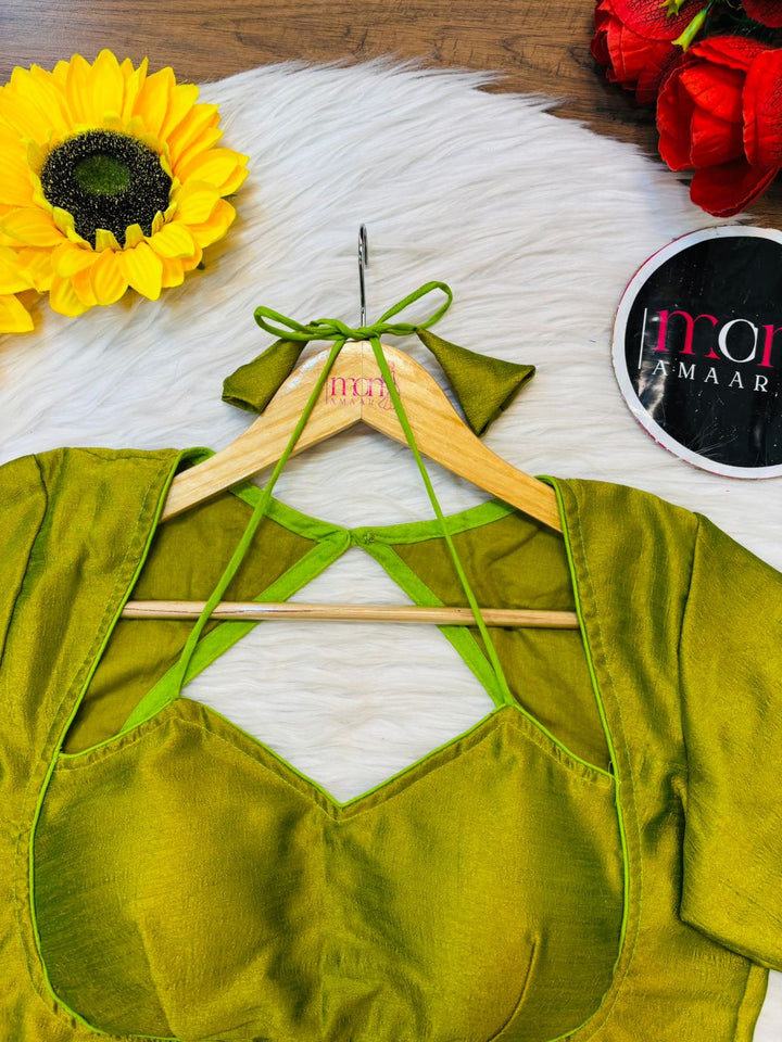 Green Masaba Style Vichitra Silk Blouse