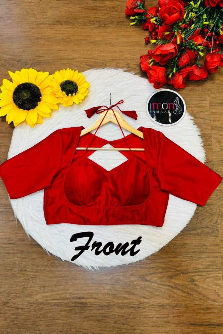 Red Masaba Style Vichitra Silk Blouse