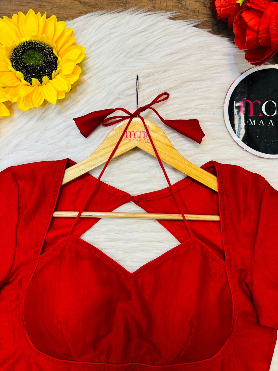 Red Masaba Style Vichitra Silk Blouse