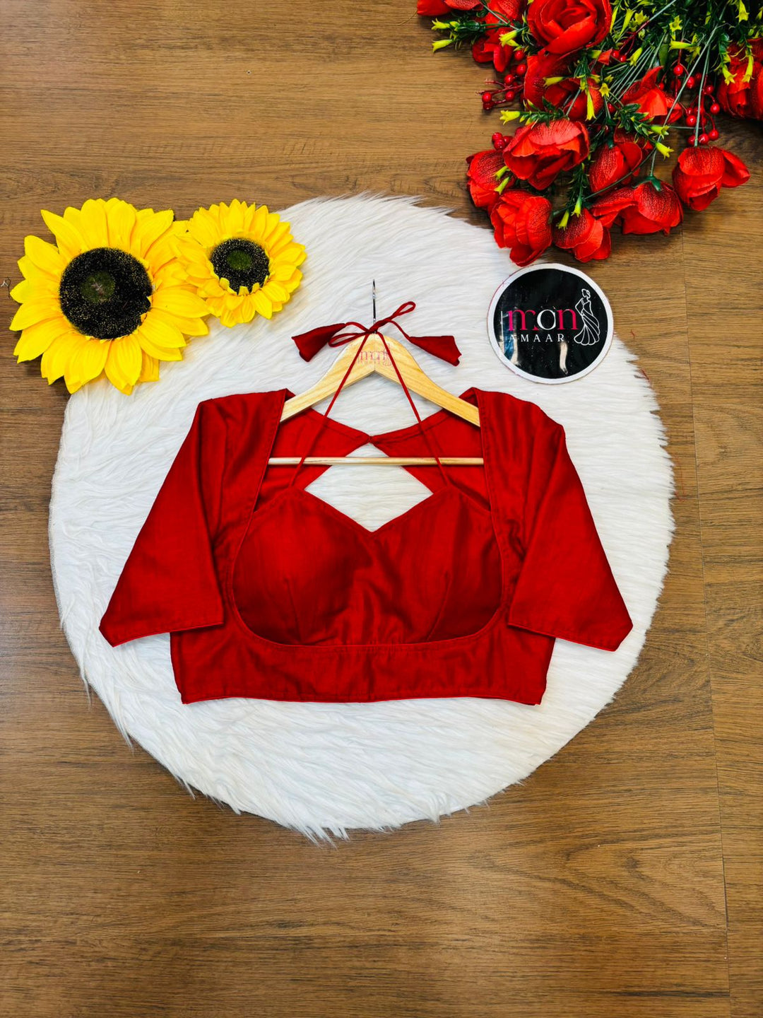 Red Masaba Style Vichitra Silk Blouse