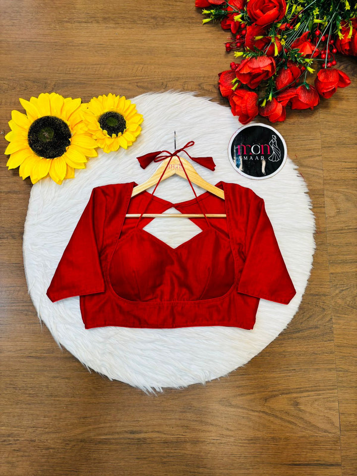 Red Masaba Style Vichitra Silk Blouse