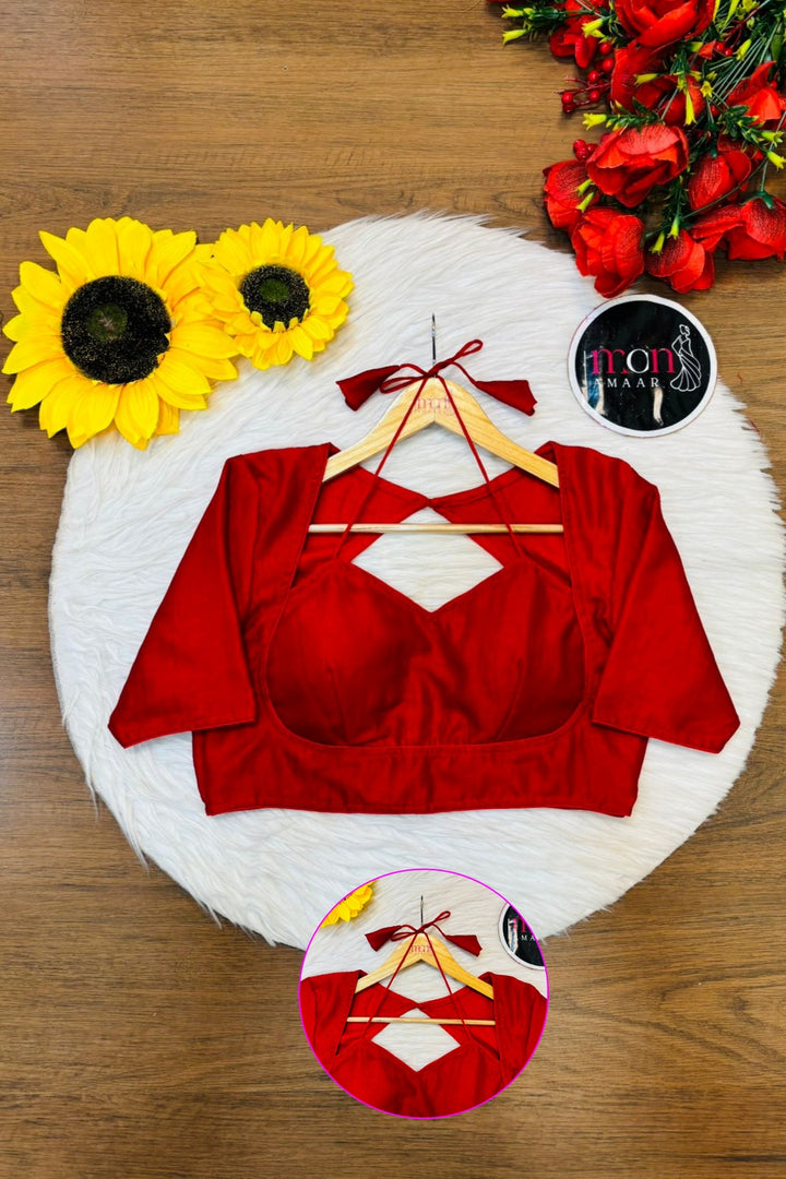 Red Masaba Style Vichitra Silk Blouse