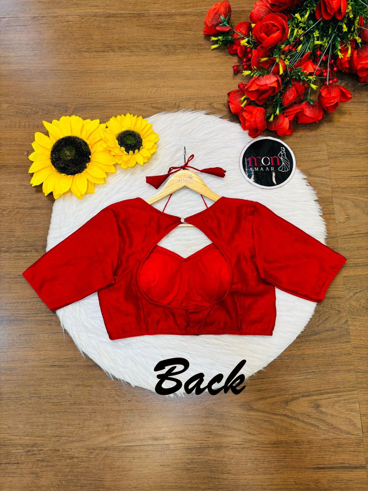 Red Masaba Style Vichitra Silk Blouse