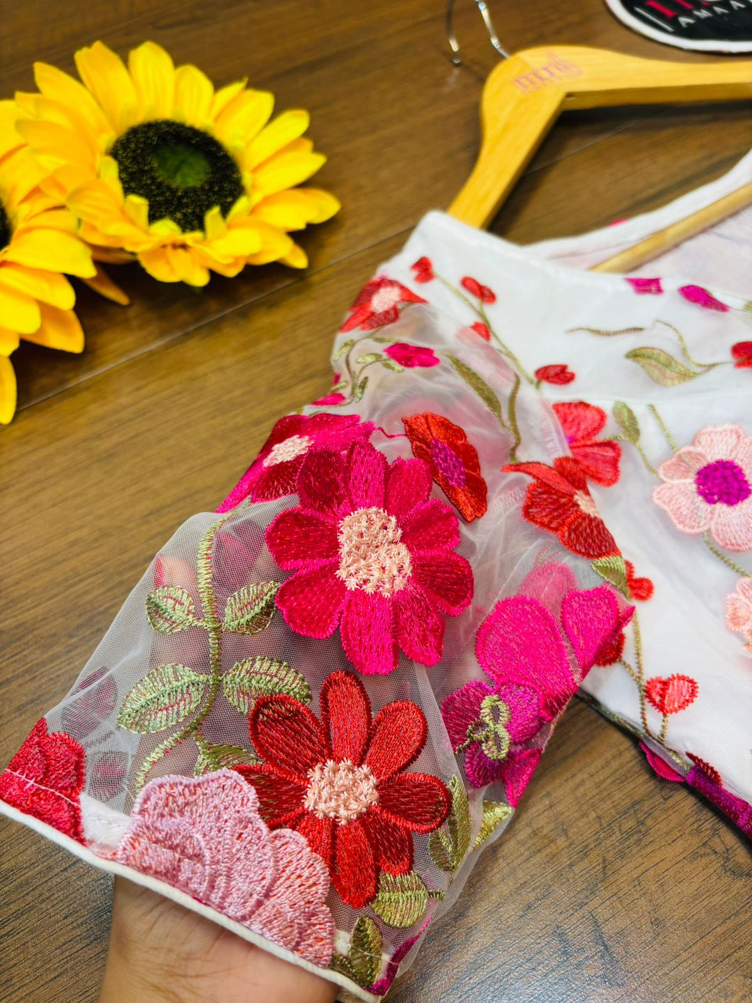 Divine Dahlia 3D Embroidery Net Blouse