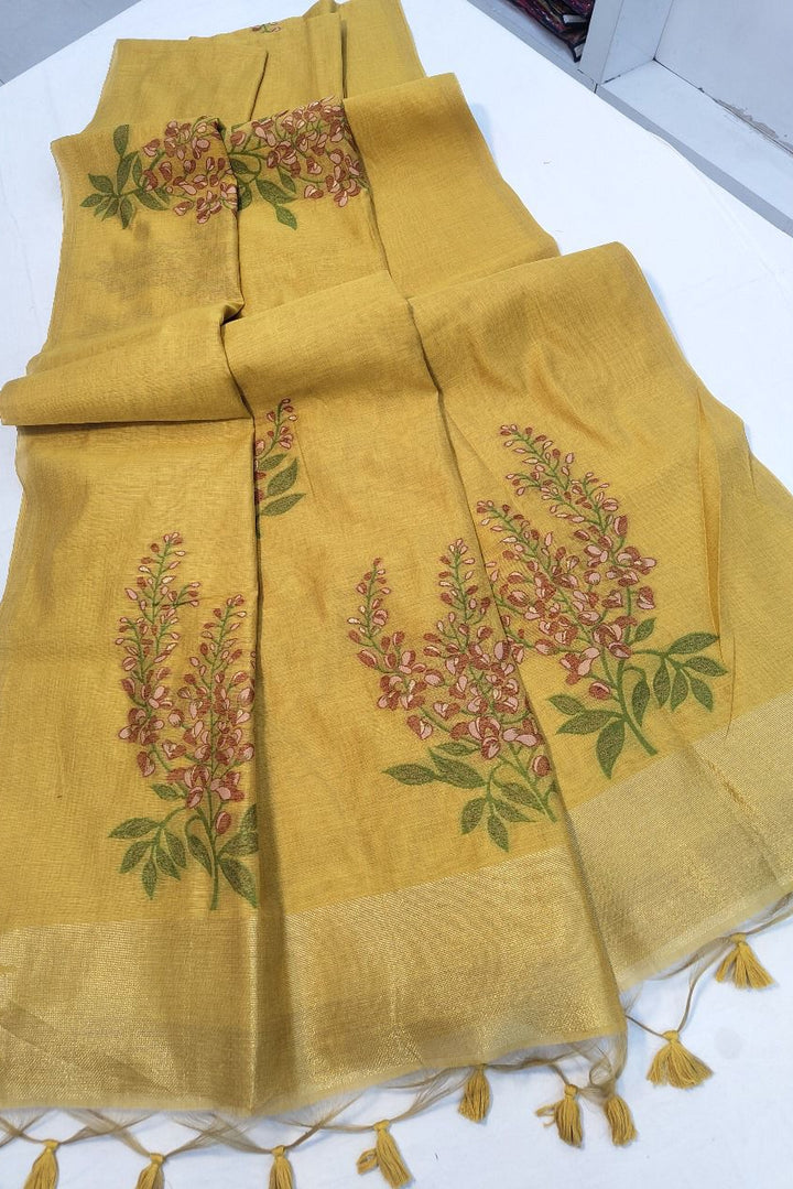 Offering Of Flowers Muga Silk Saree