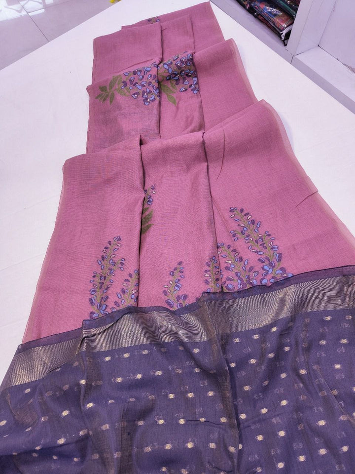 Offering Of Flowers Muga Silk Saree