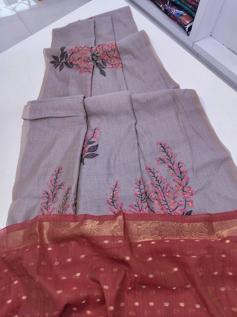 Offering Of Flowers Muga Silk Saree
