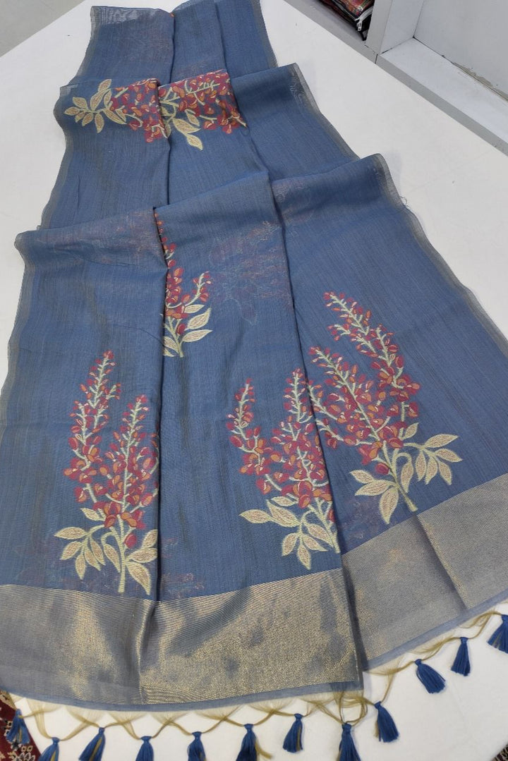 Offering Of Flowers Muga Silk Saree