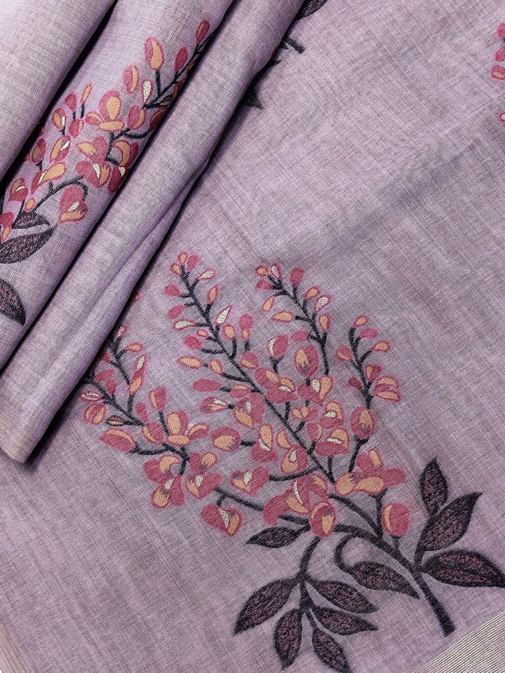 Offering Of Flowers Muga Silk Saree