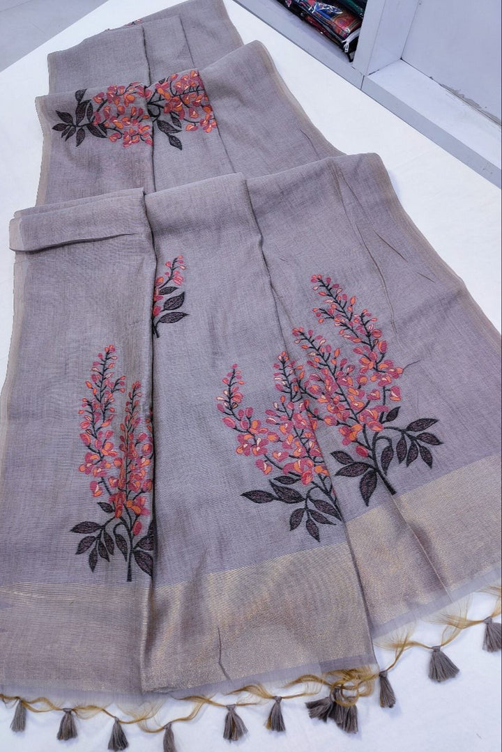 Offering Of Flowers Muga Silk Saree