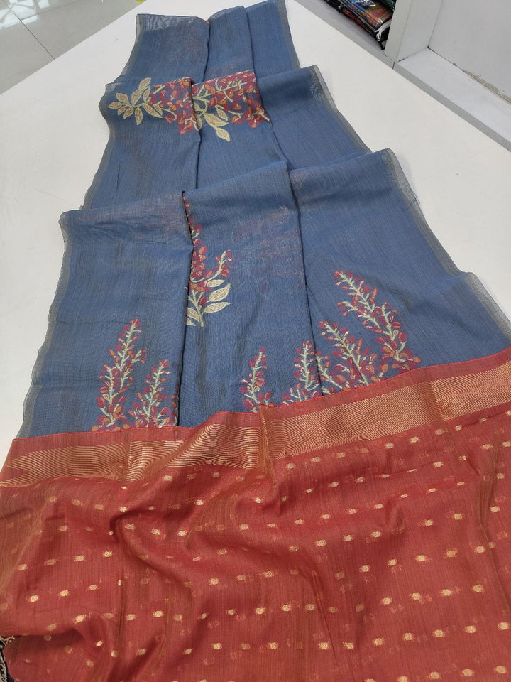Offering Of Flowers Muga Silk Saree