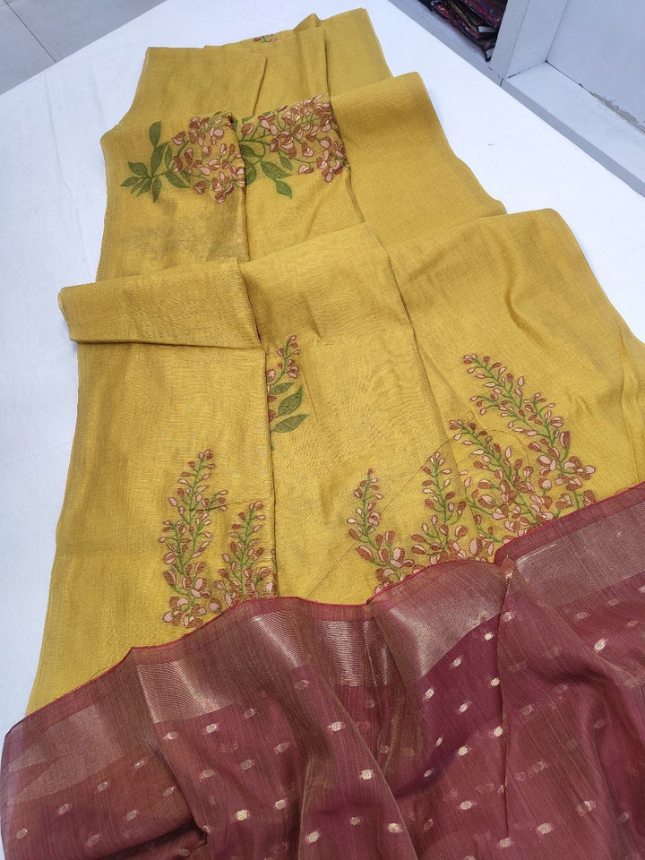 Offering Of Flowers Muga Silk Saree